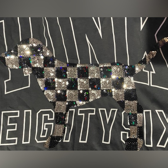 Victoria’s Secret Pink tee pink Bling dog campus  tee pink sequin dog holo gray - Picture 4 of 9